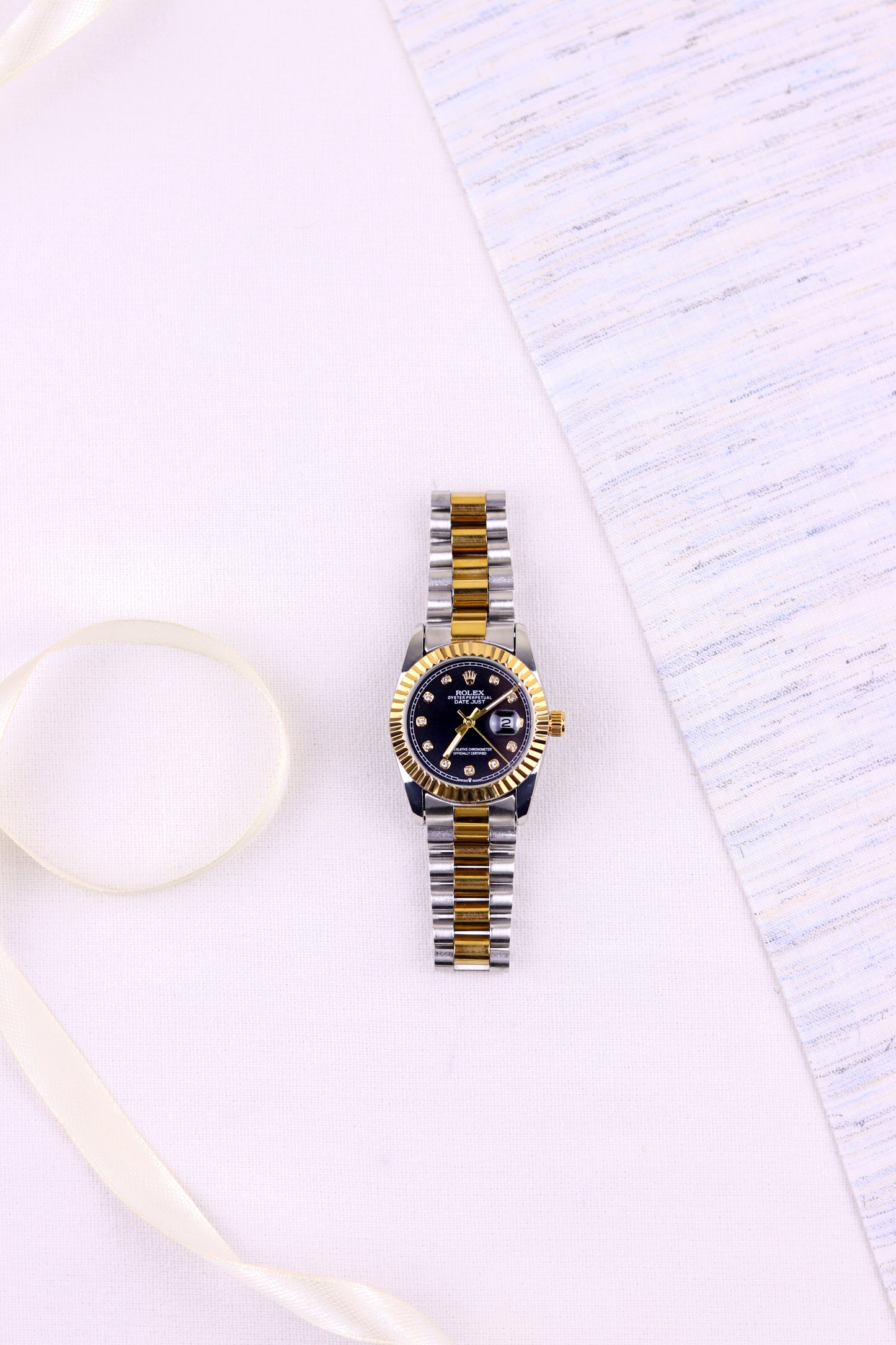Rol-ex Black Pearl DateJust Women Watch - Fluted Bezel