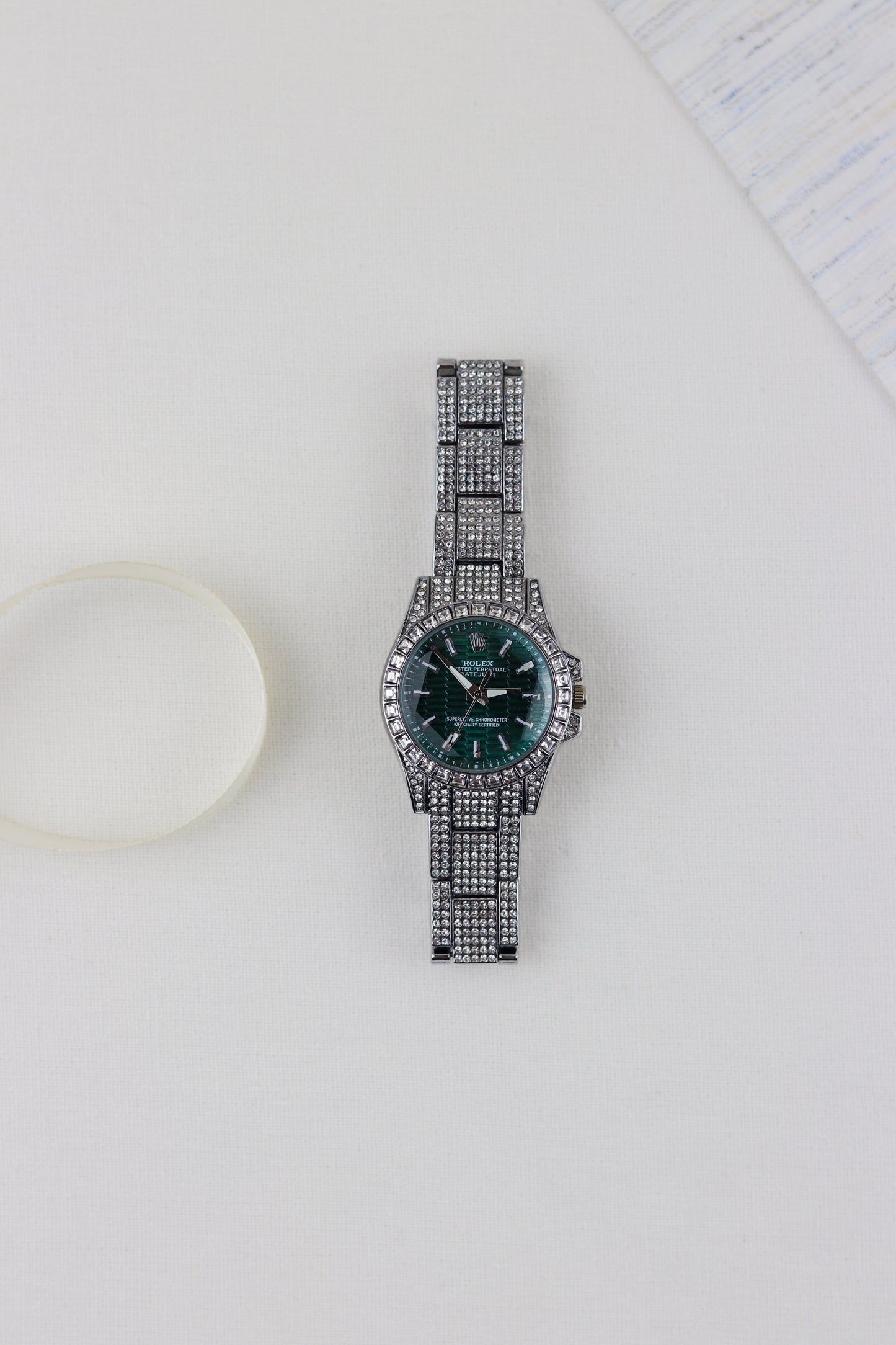 Rol-ex Emerald Gemstone Gaze Watch