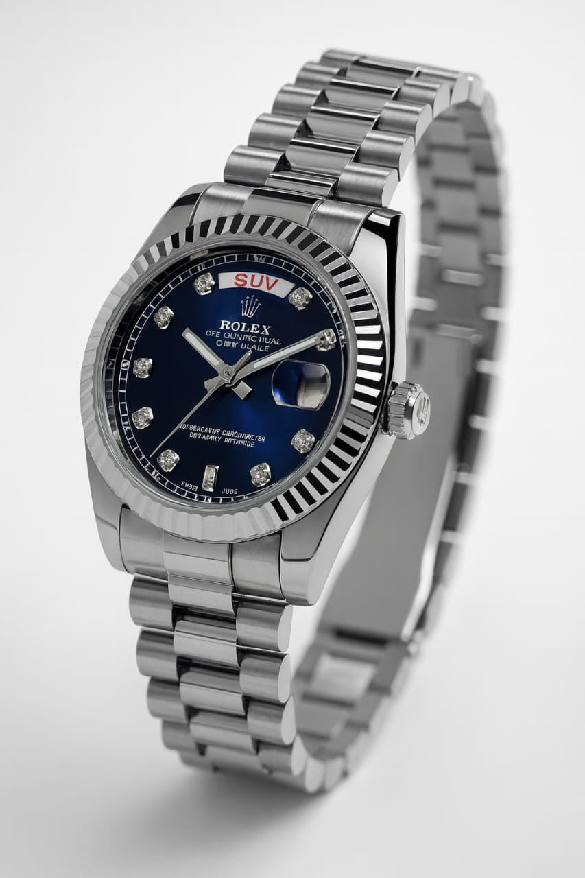 Ro-lex Blue Titan Day-Date Watch