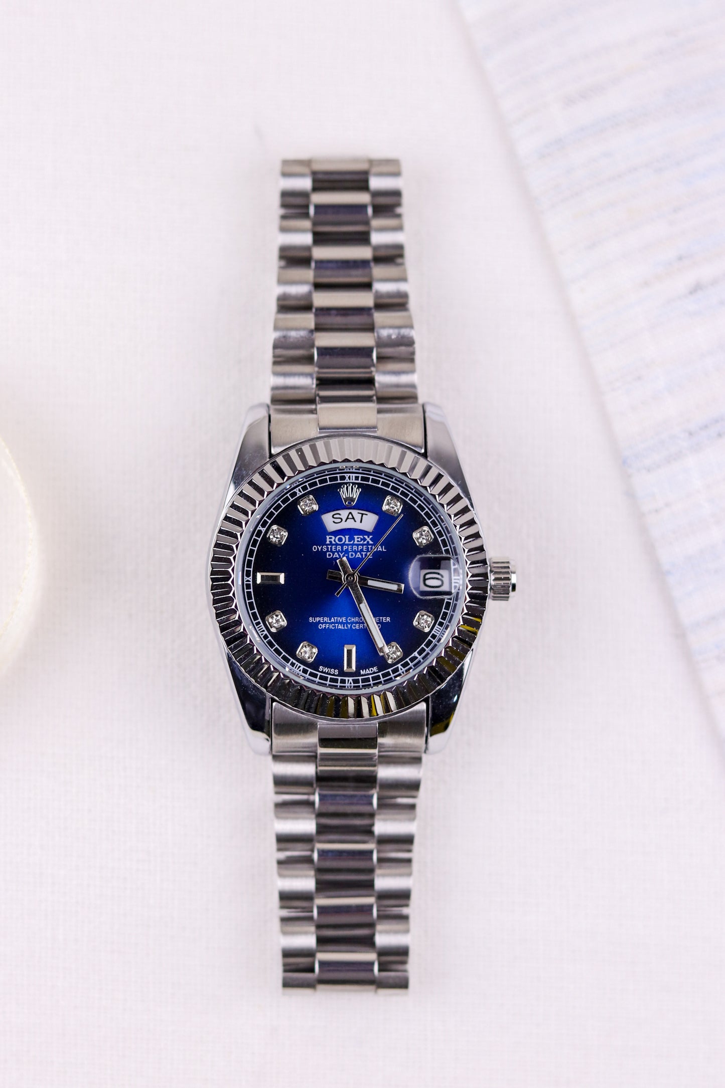 Ro-lex Blue Titan Day-Date Watch