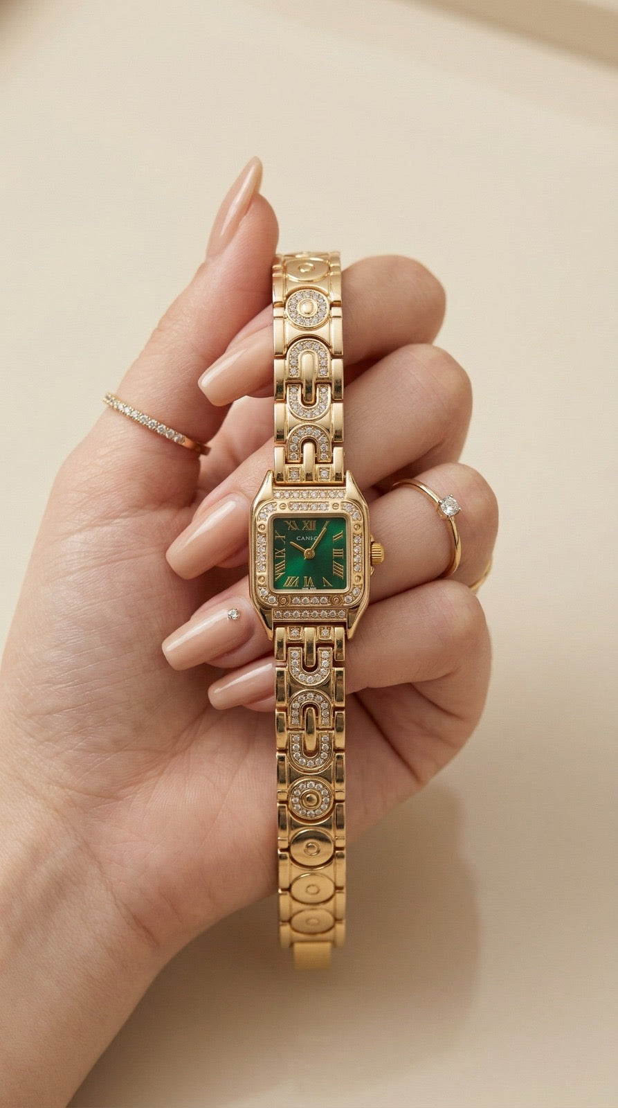 Cartier Sparkle Golden Green Dial Women Watch