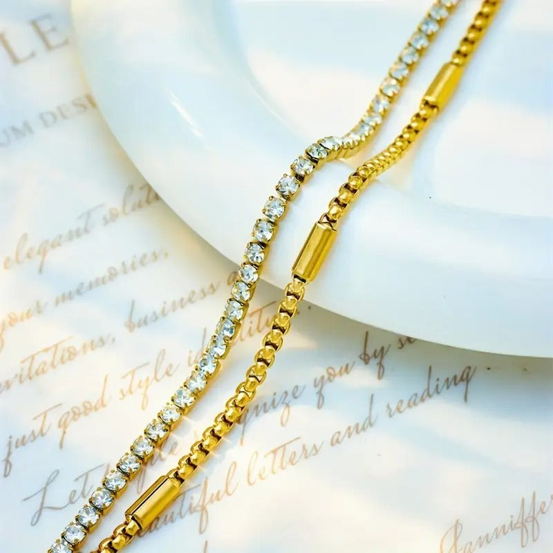 Double Chain Sparkling Rhinestones Bracelet