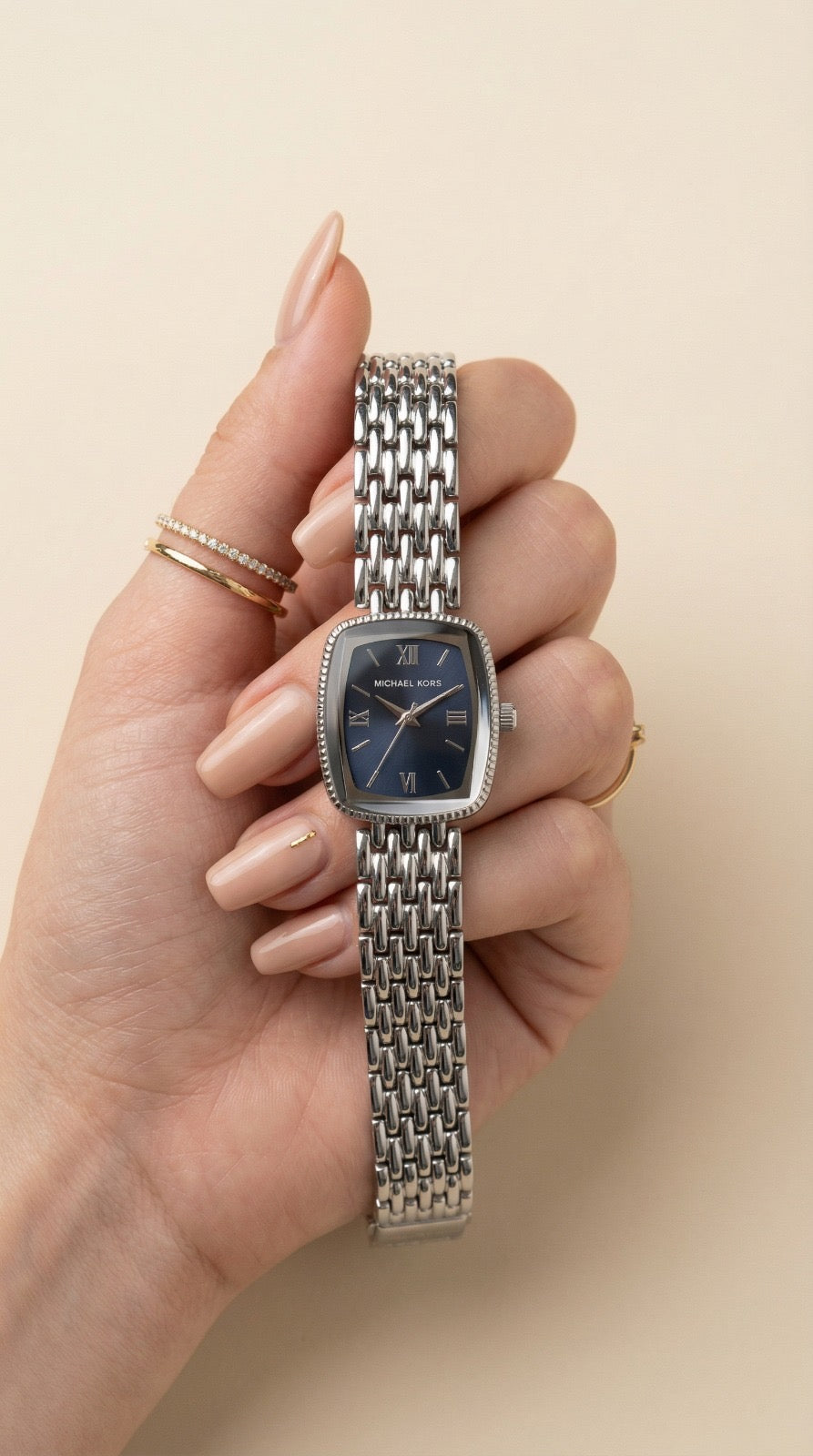 Mk Silver Roman Women Watch - Blue Dial