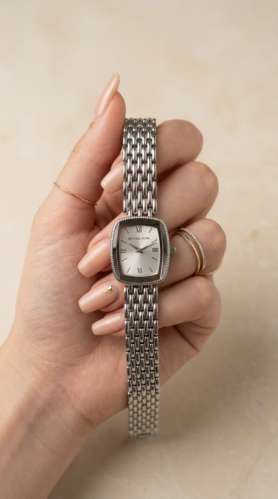 Mk Silver Roman Women Watch - White Dial