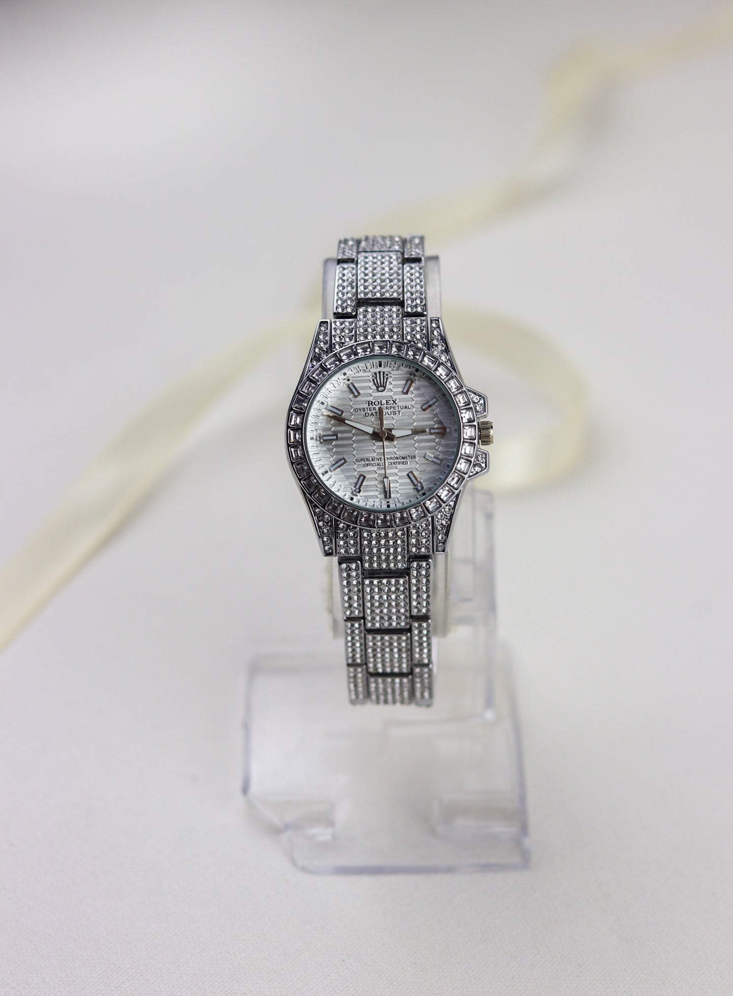 Rol-ex Silver Gemstone Gaze Watch