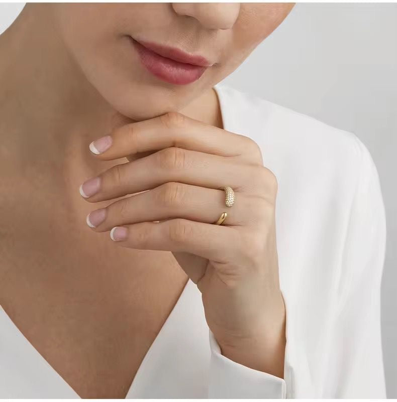 Gold Plated Crystal Pave Open Ring