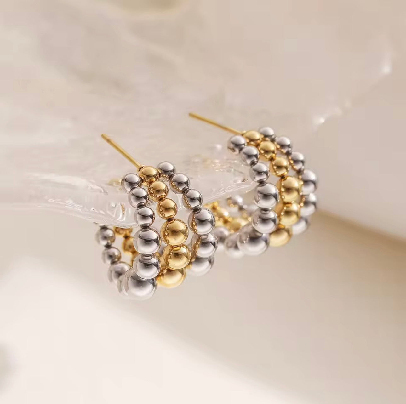 Two-Tone Beaded Hoop Earrings | Stylish Hoop Earrings Pakistan