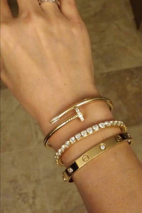 Cartier Nail And Love Bangle With Tennis Bracelet Stack Set
