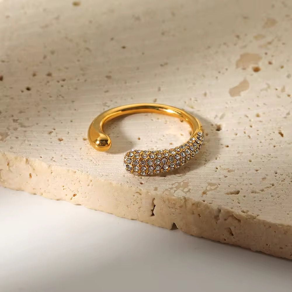 Gold Plated Crystal Pave Open Ring