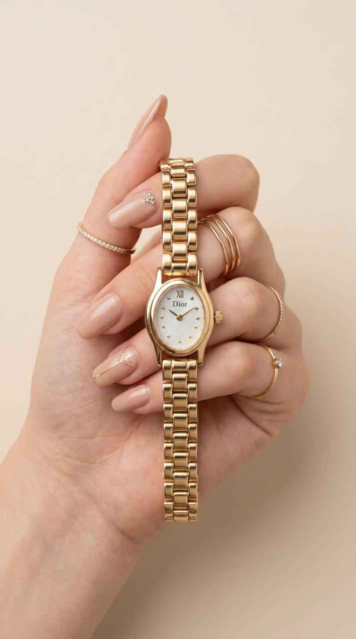 Dior Oval Dial Gold Plated Women Watch