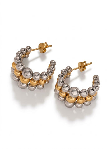 Two-Tone Beaded Hoop Earrings | Stylish Hoop Earrings Pakistan