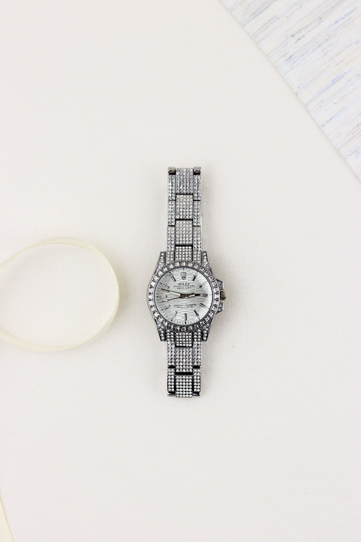 Rol-ex Silver Gemstone Gaze Watch
