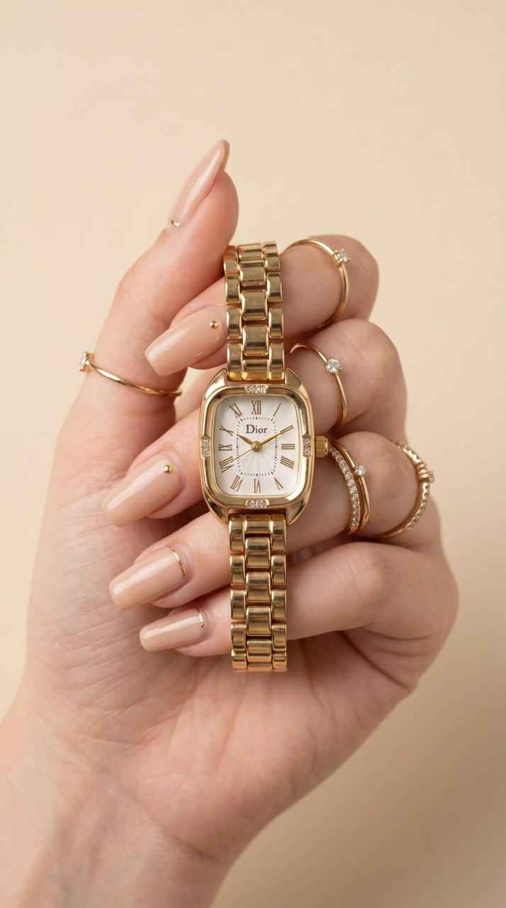 Dior Square Golden Minimalist Women Watch