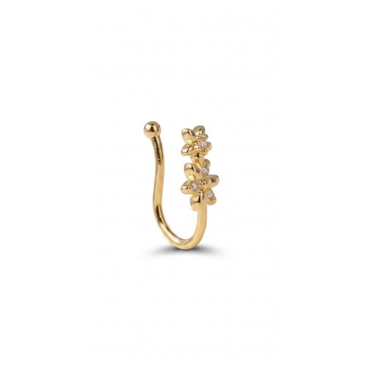 Dual Flower Pearl Nose Ring – Floral Stainless Steel Nose Ring for Women in Pakistan