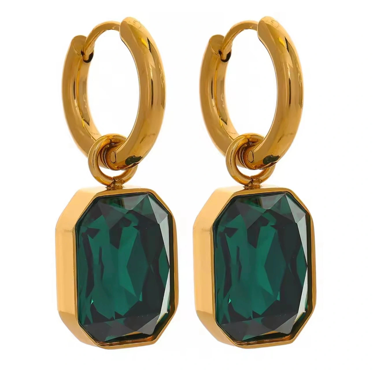 Emerald Hanging Earrings gold plated drop - Jewelistic Pakistan