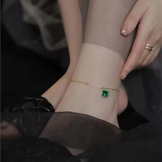Emerald dangling anklet