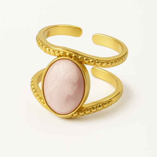 Gold Plated Adjustable Ring with Pink Stone - Dainty & Elegant