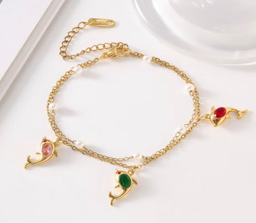 Double Chain Dolphin Charms Anklet