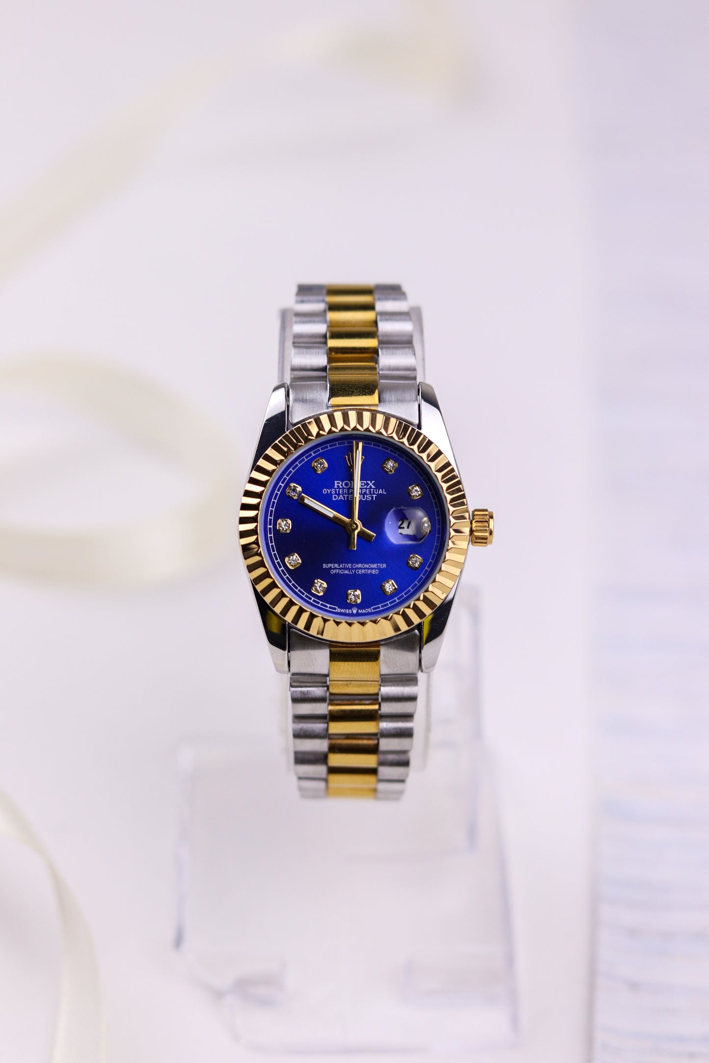 Rol-ex Blue Dial Delight DateJust Women Watch - Fluted Bezel