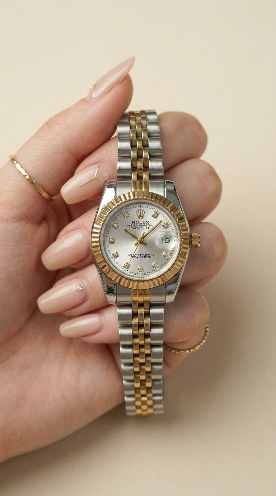 Rolex Two Tone White Datejust Women Watch