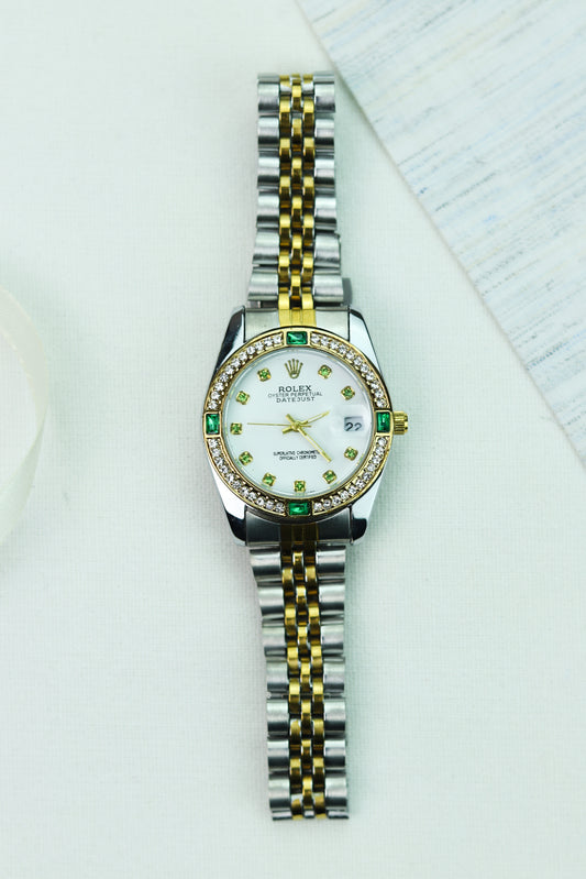 Ro-lex Lady Datejust Emerald Two Tone Women Watch