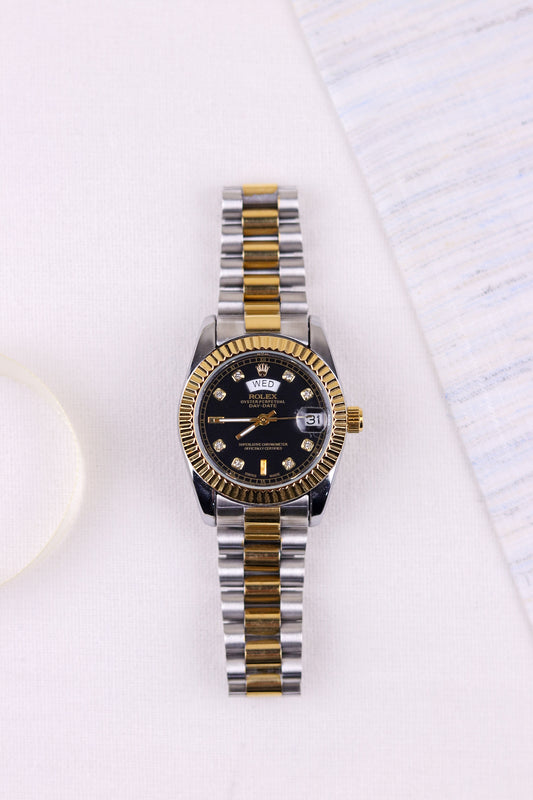 Ro-lex Black Gold Majesty Day-Date Watch