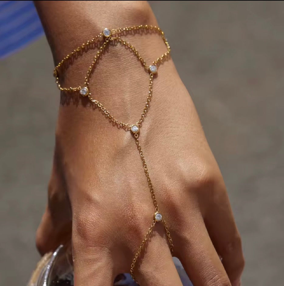 White Cubic Mesh Finger Bracelet – 18K Gold Plated Hand Harness Bracelet Pakistan