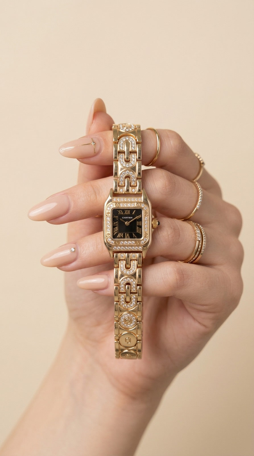 Cartier Sparkle Golden Black Dial Women Watch h