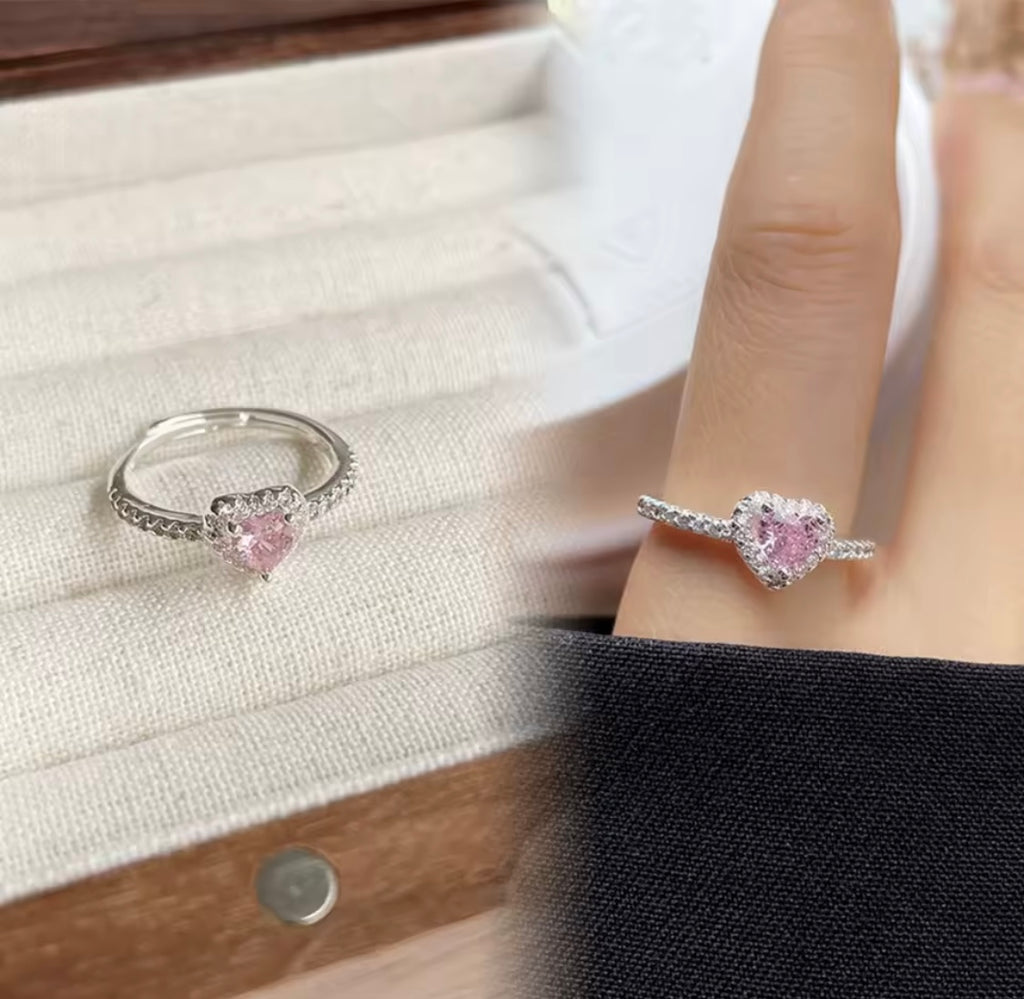 Silver Pink Heart Ring