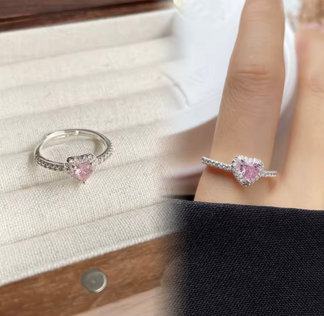 Silver Pink Heart Ring