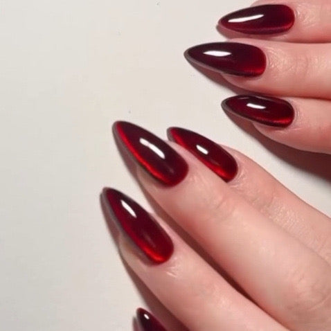 Blood Red Crystal Cat's Eye 24pcs Press-on Nails