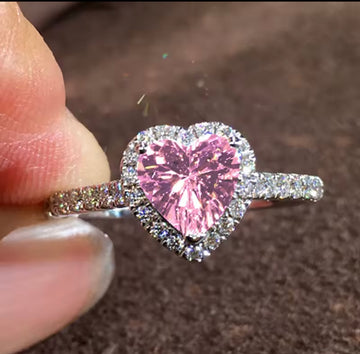 Silver Pink Heart Ring