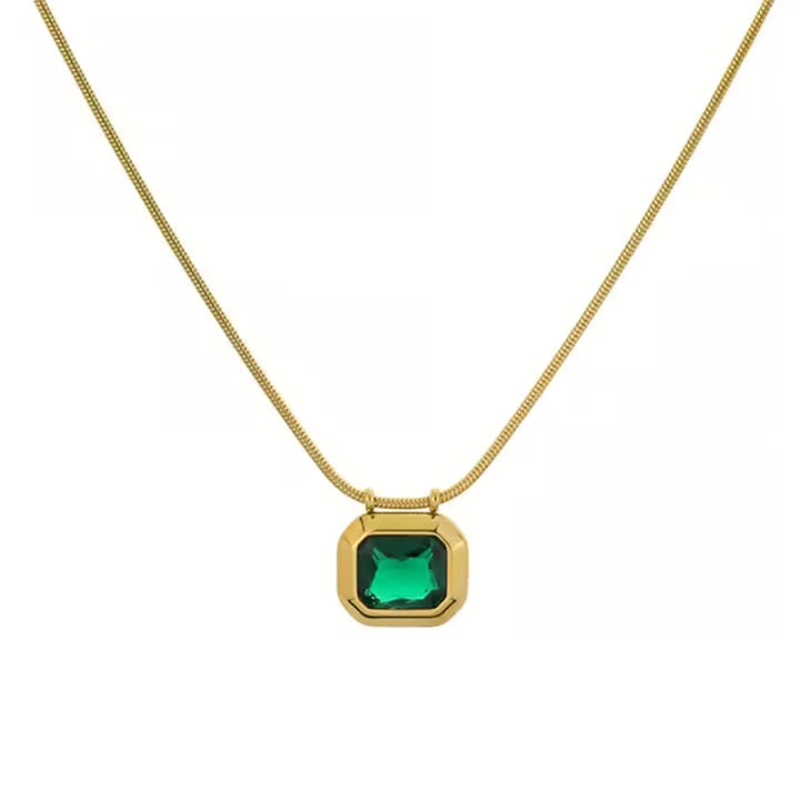 Emerald Bezel Solitaire Pendant Necklace