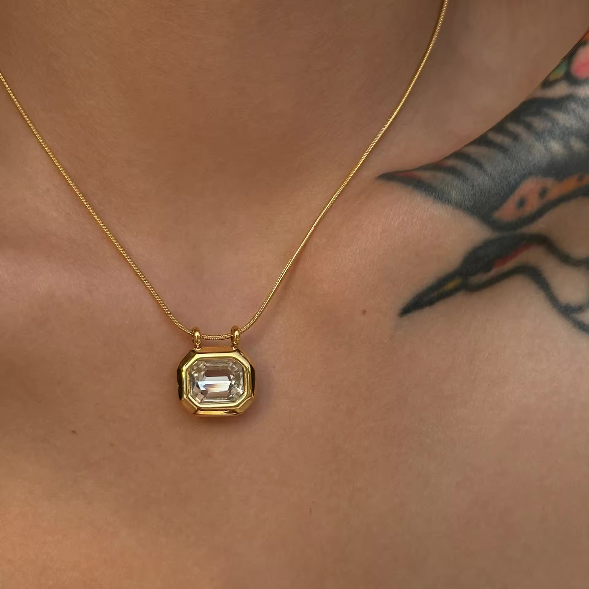 Crystal Bezel Solitaire Pendant Necklace