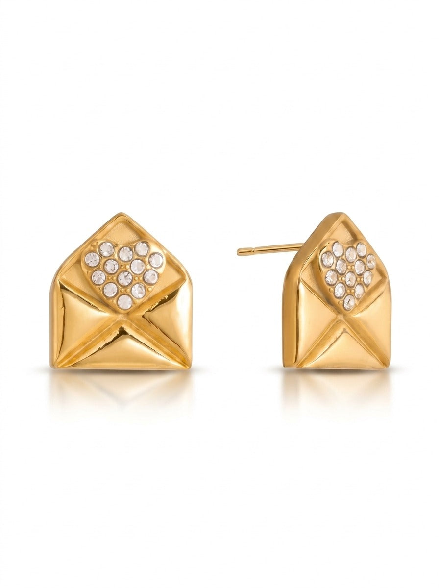 Heartbeat Envelope Earrings – Cute Gold Plated Pakistan