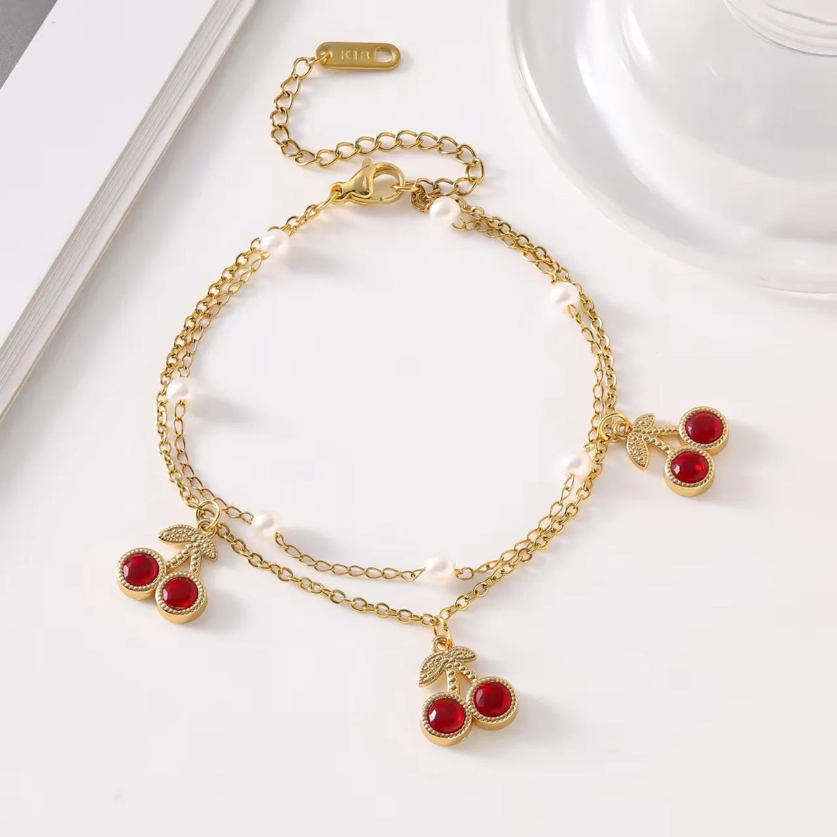 Pearl Cherry Charm Anklet