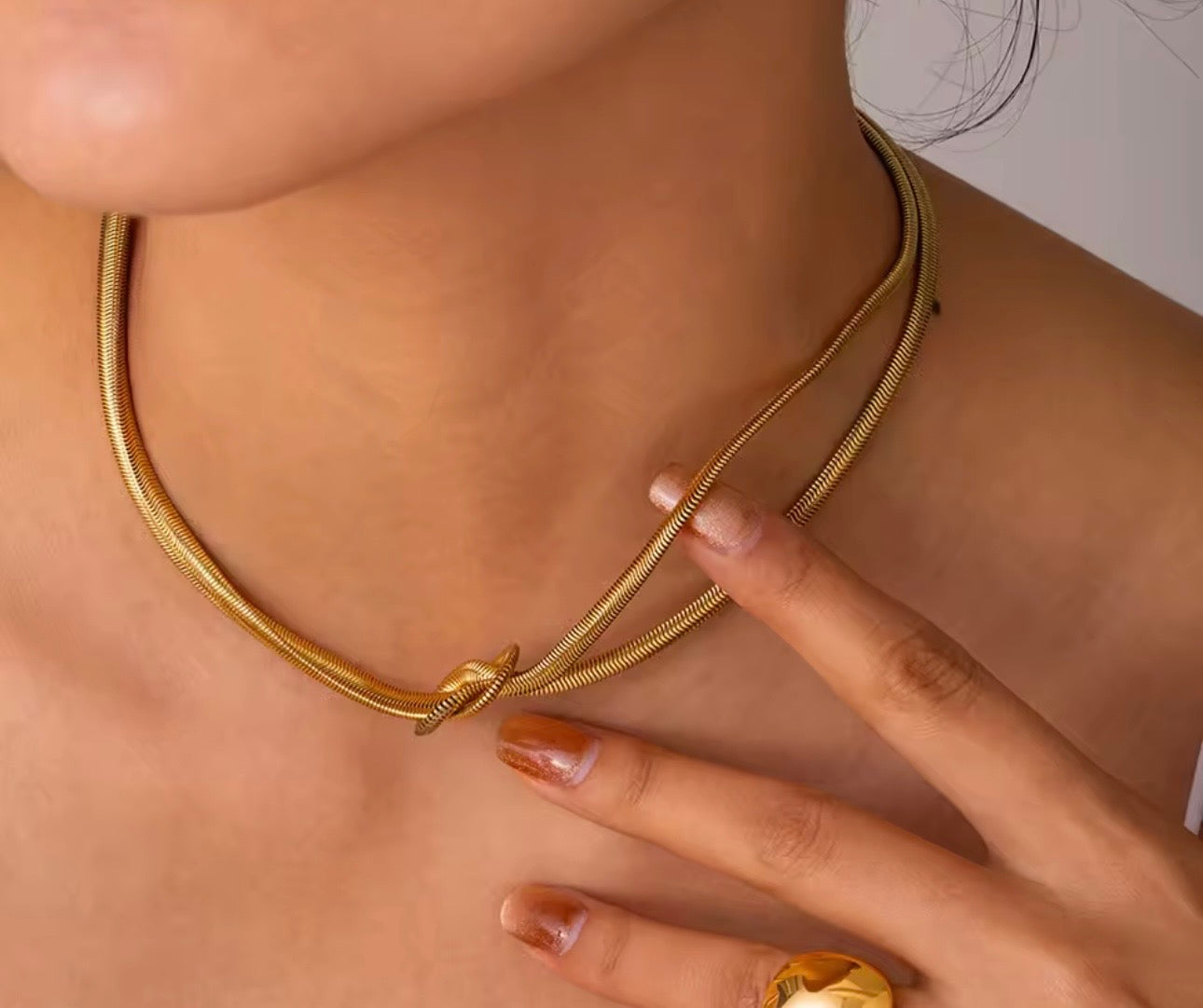 Double Layer Knot Flat Snake Chain Necklace