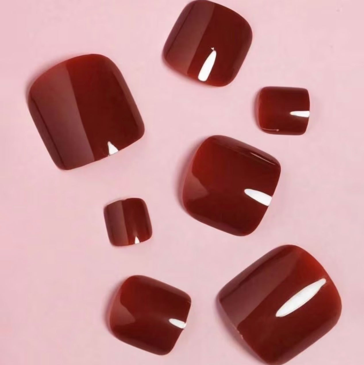 Red Square Shaped ToeNails 24pcs Press-on Nails