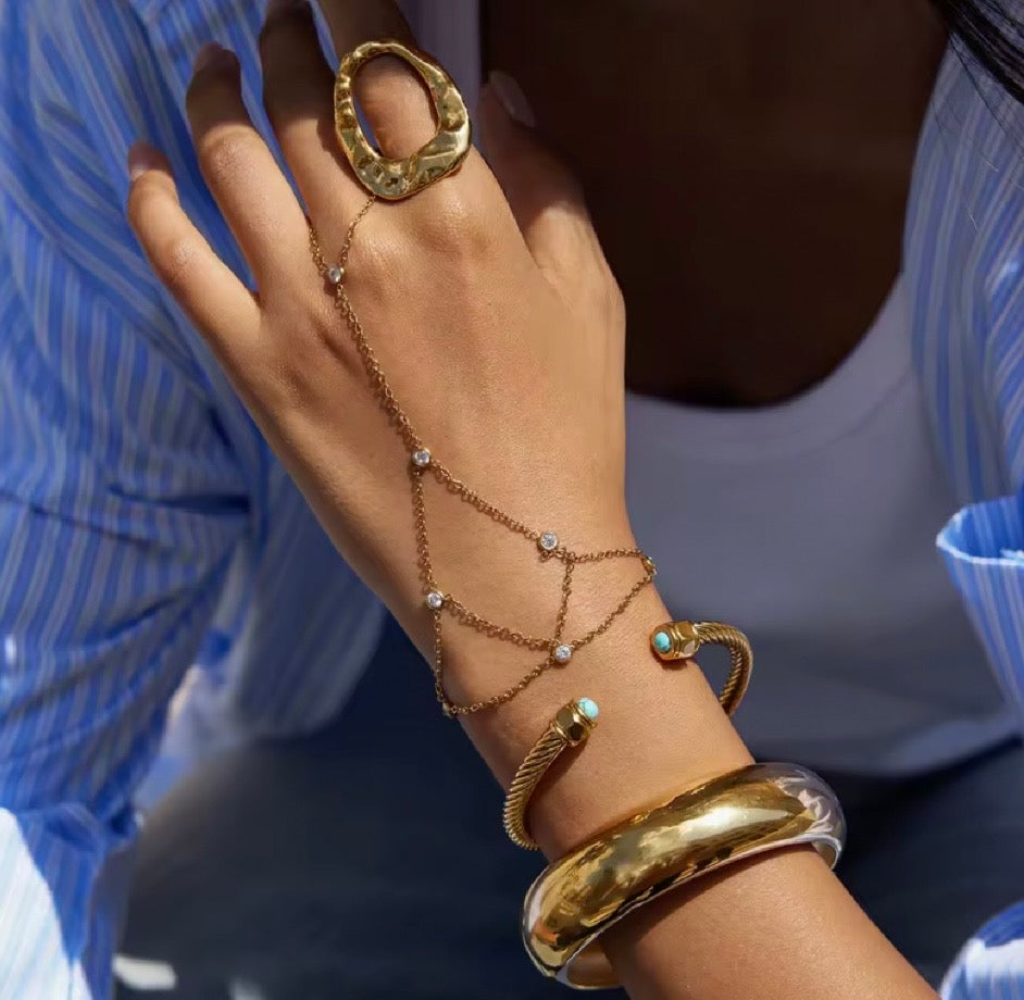 White Cubic Mesh Finger Bracelet – 18K Gold Plated Hand Harness Bracelet Pakistan