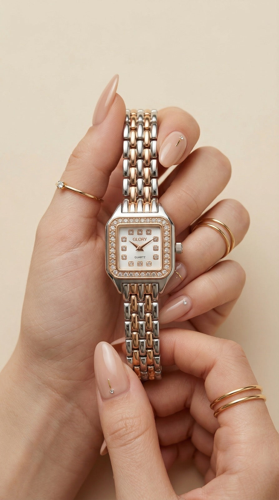 Glory Two-Tone Glow Square Rose Gold Watch
