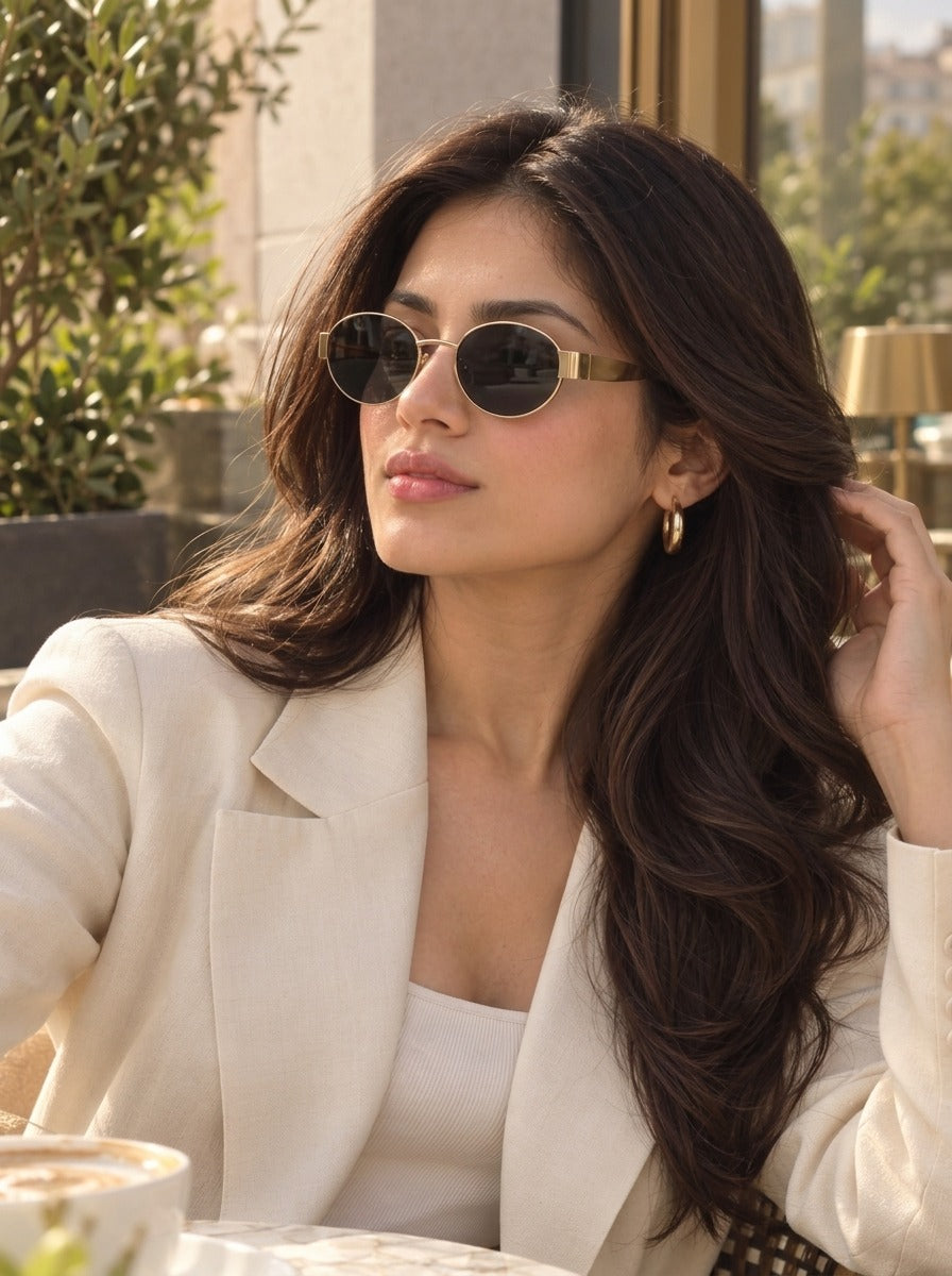 Elara Gold Oval Sunglasses