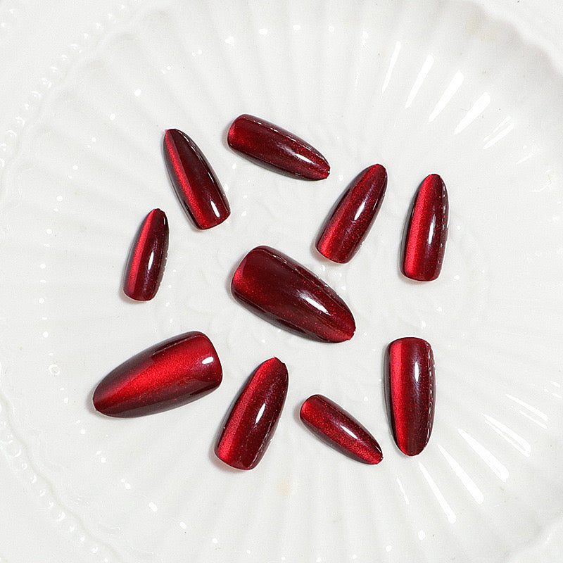 Blood Red Crystal Cat's Eye 24pcs Press-on Nails