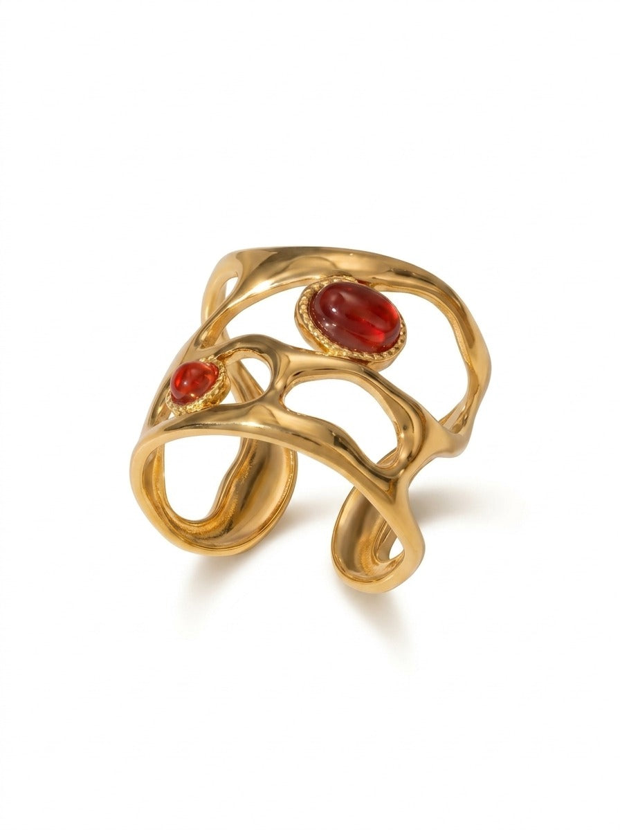 Modernist Ruby Wave Adjustable Ring