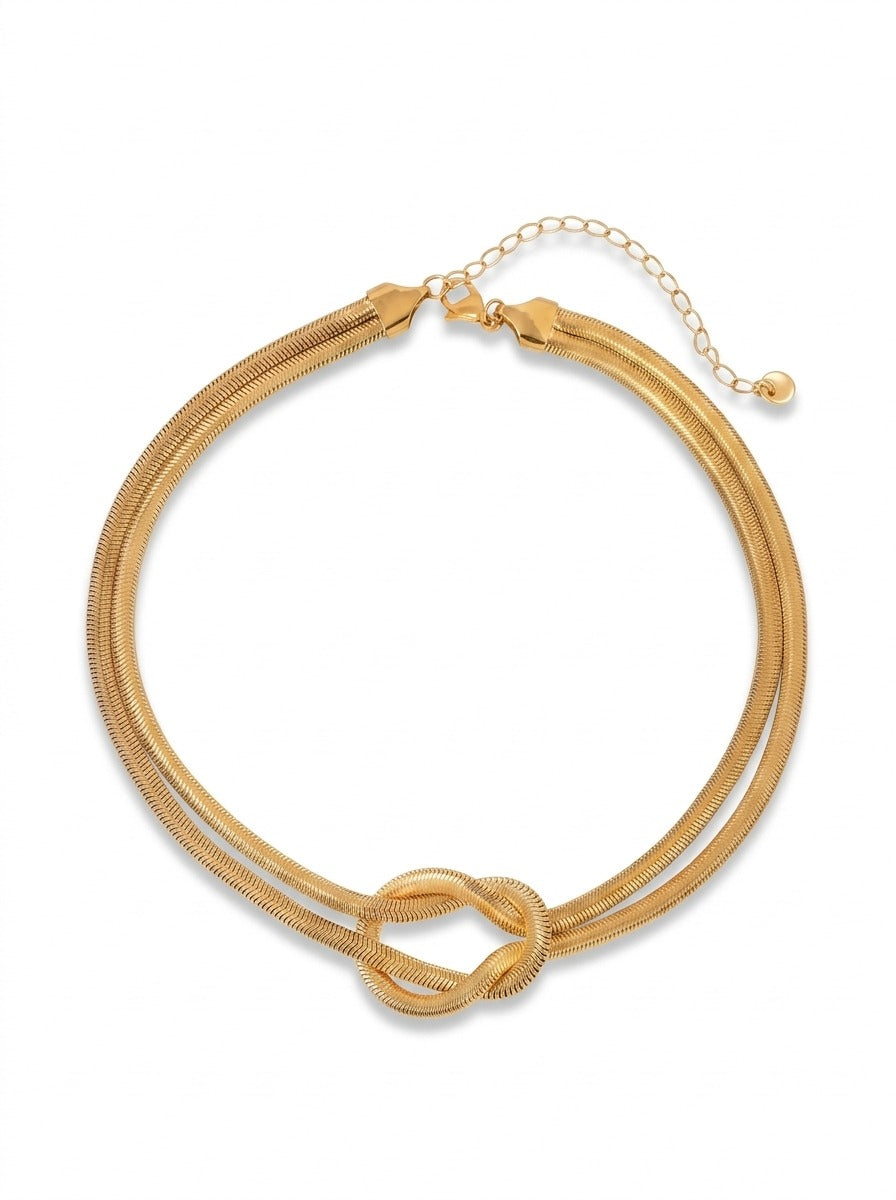 Double Layer Knot Flat Snake Chain Necklace