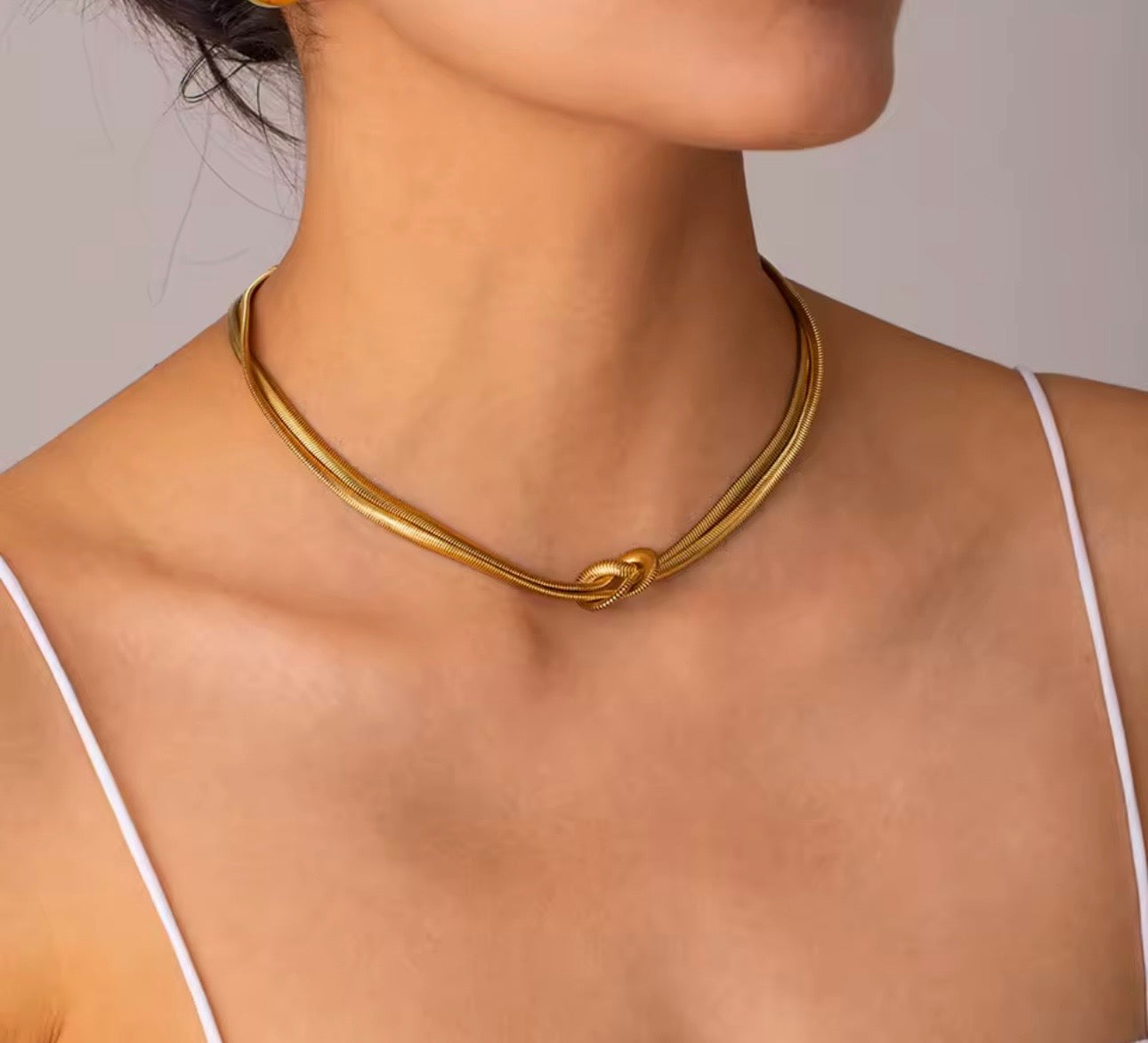 Double Layer Knot Flat Snake Chain Necklace