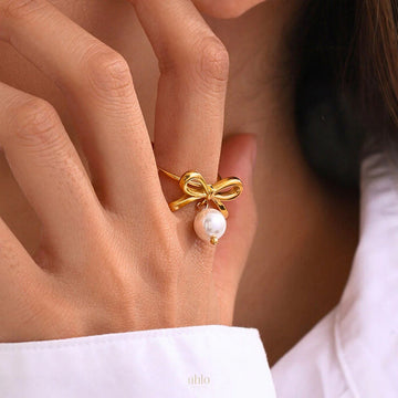 Forever Bow Pearl Charm Adjustable Ring