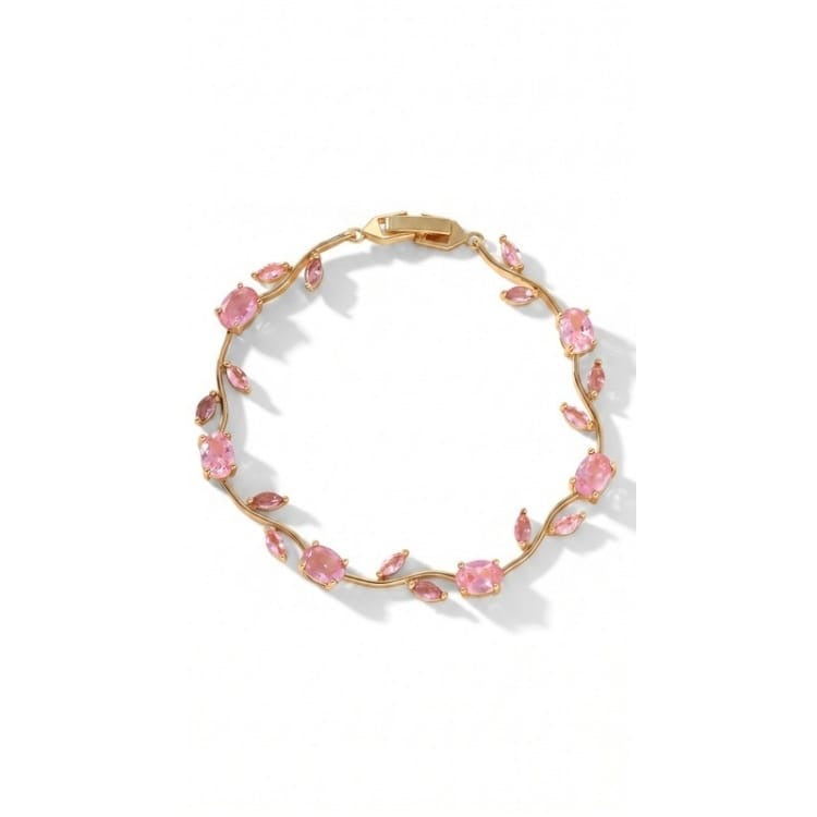 Baby Pink Tulip Golden Bracelet – 18K Gold Plated Floral Bracelet for Women