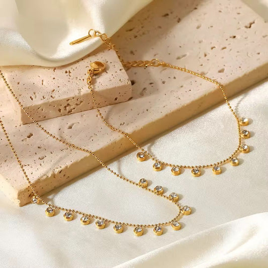Sparkling CZ Charm Chain Jewelry Set
