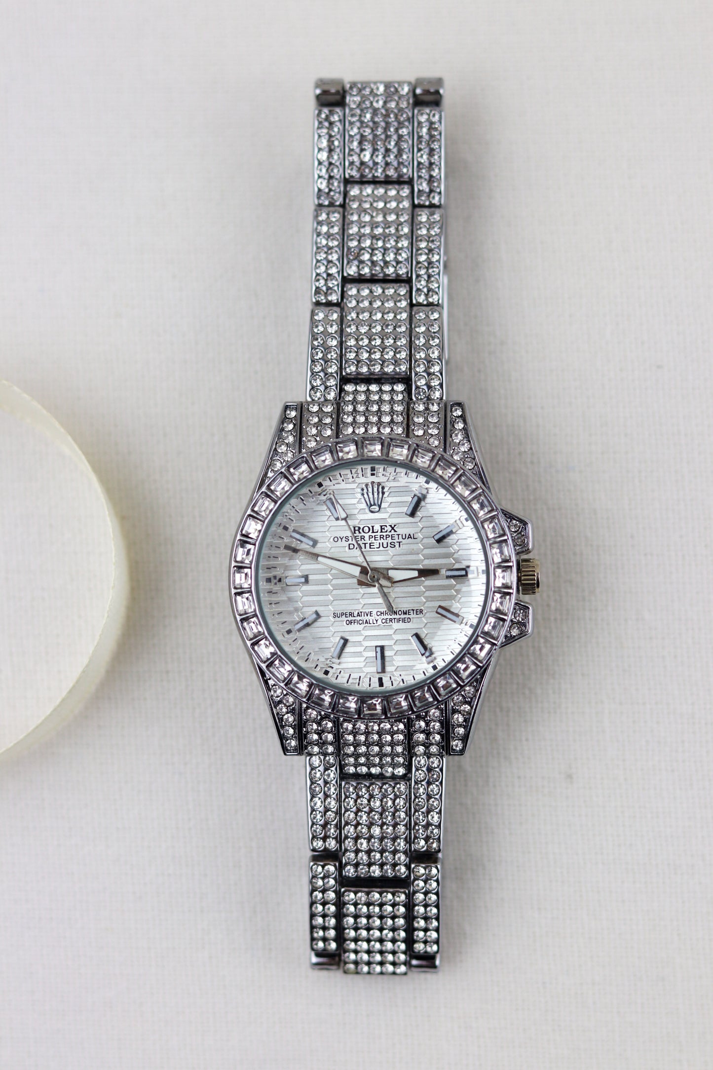Rol-ex Silver Gemstone Gaze Watch
