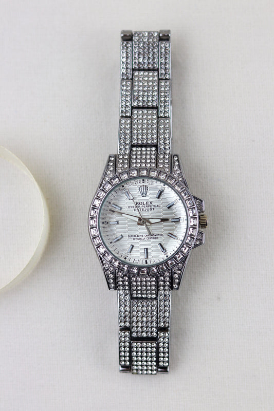 Rol-ex Silver Gemstone Gaze Watch